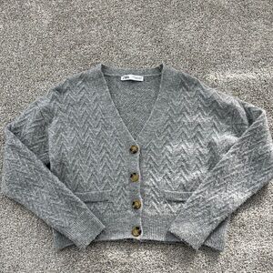 Zara Gray Knit Cardigan with Button Detail